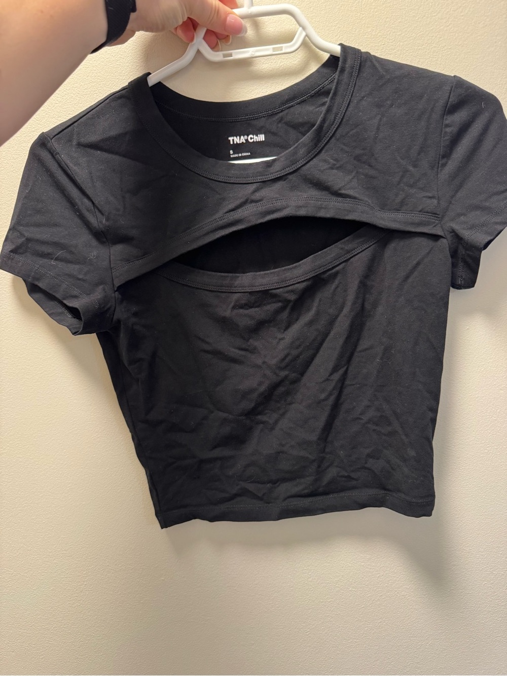 TNA Chill Black Short Sleeve Cutout Crop Top
